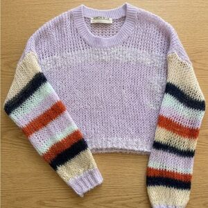 Kimchi Blue Lavender Cropped Sweater with Striped Multicolor Sleeves